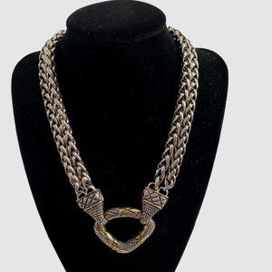 Chicos Necklace 17"-21" Silver Tone Double Strand Textured Ornate Statement